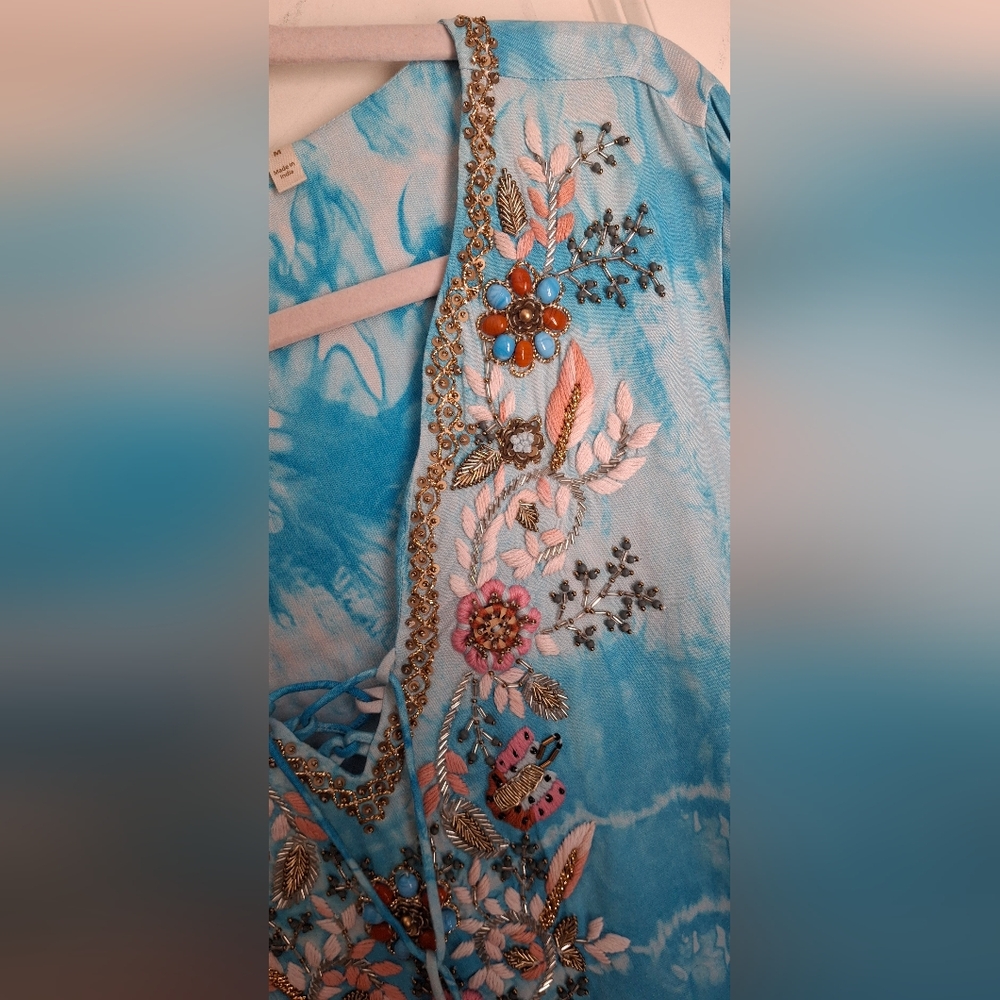 Soft surroundings icon beverly womens tunic blouse medium sky blue tye die new - Picture 7 of 12